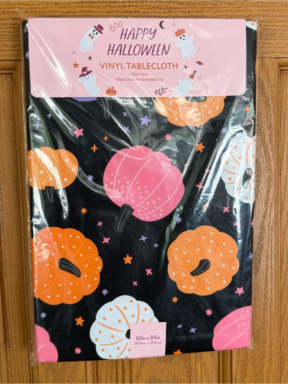 Cute Halloween Pumpkin Tablecloth Black Vinyl 60×84 rectangular Washable