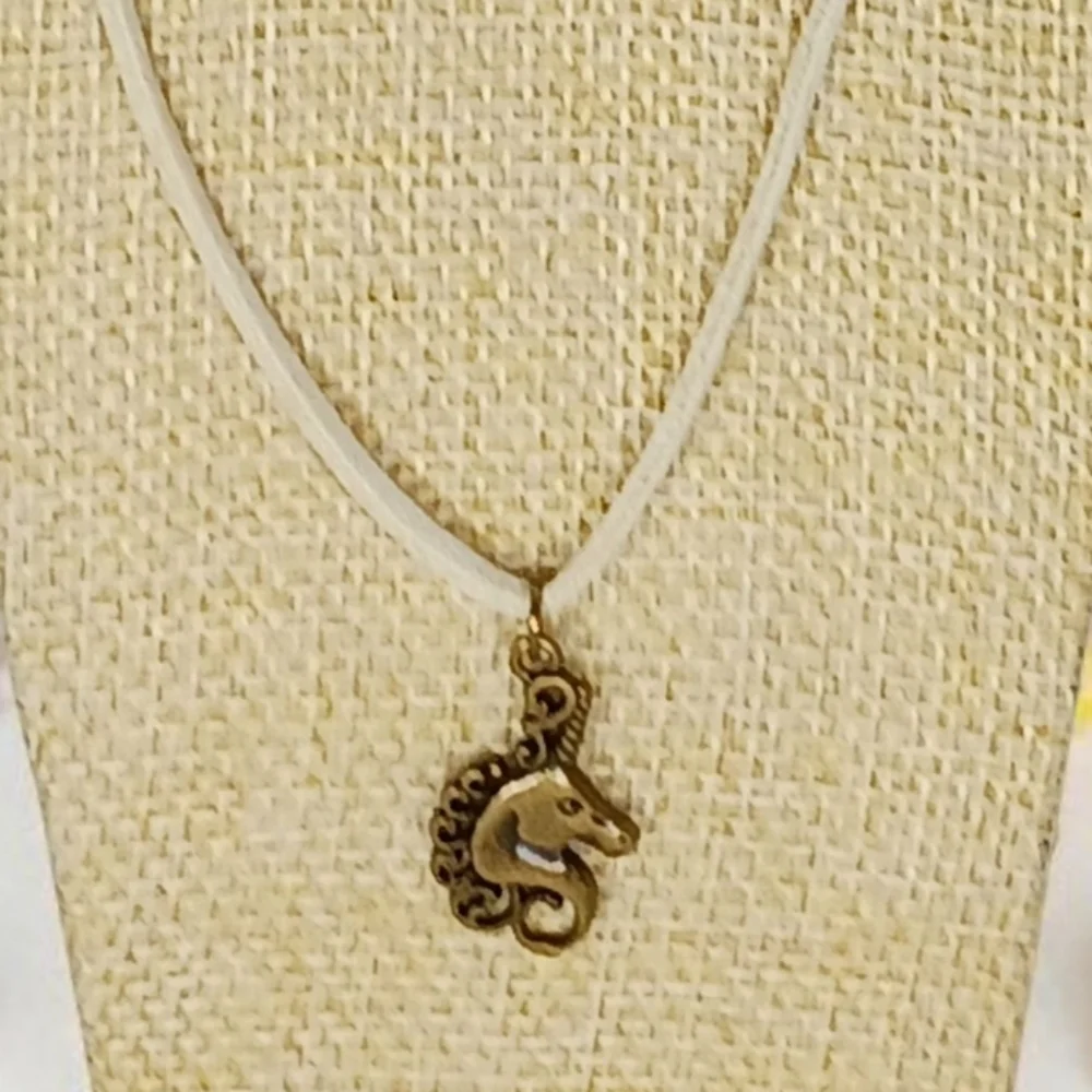 Leather Cord Unicorn Pendant Necklace Magical Whimsygoth Fairycore 1970s 1990s
