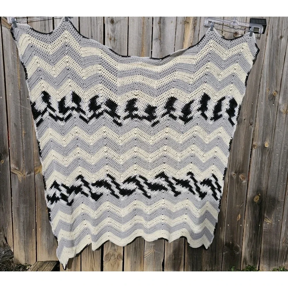Vintage Large Crocheted Afghan Blanket Throw 60x56‎ Handwoven Grannycore