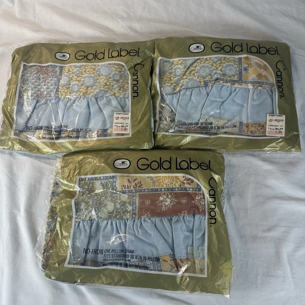 3 Vtg Cannon Gold Label‎ Country Fair Pillow Shams NOS Patchwork Cottagecore