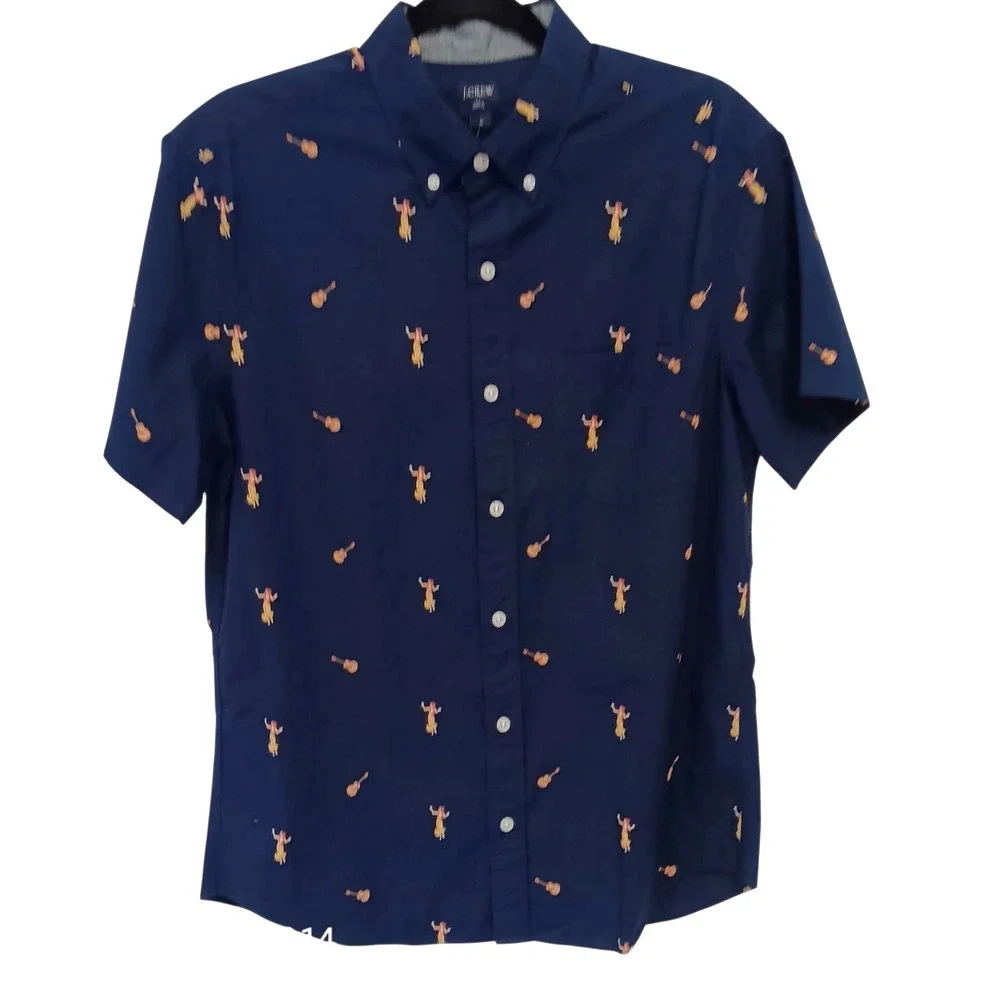 J. Crew Men's Hawaiian‎ Shirt Medium VTG Navy Blue Aloha Tropical Button