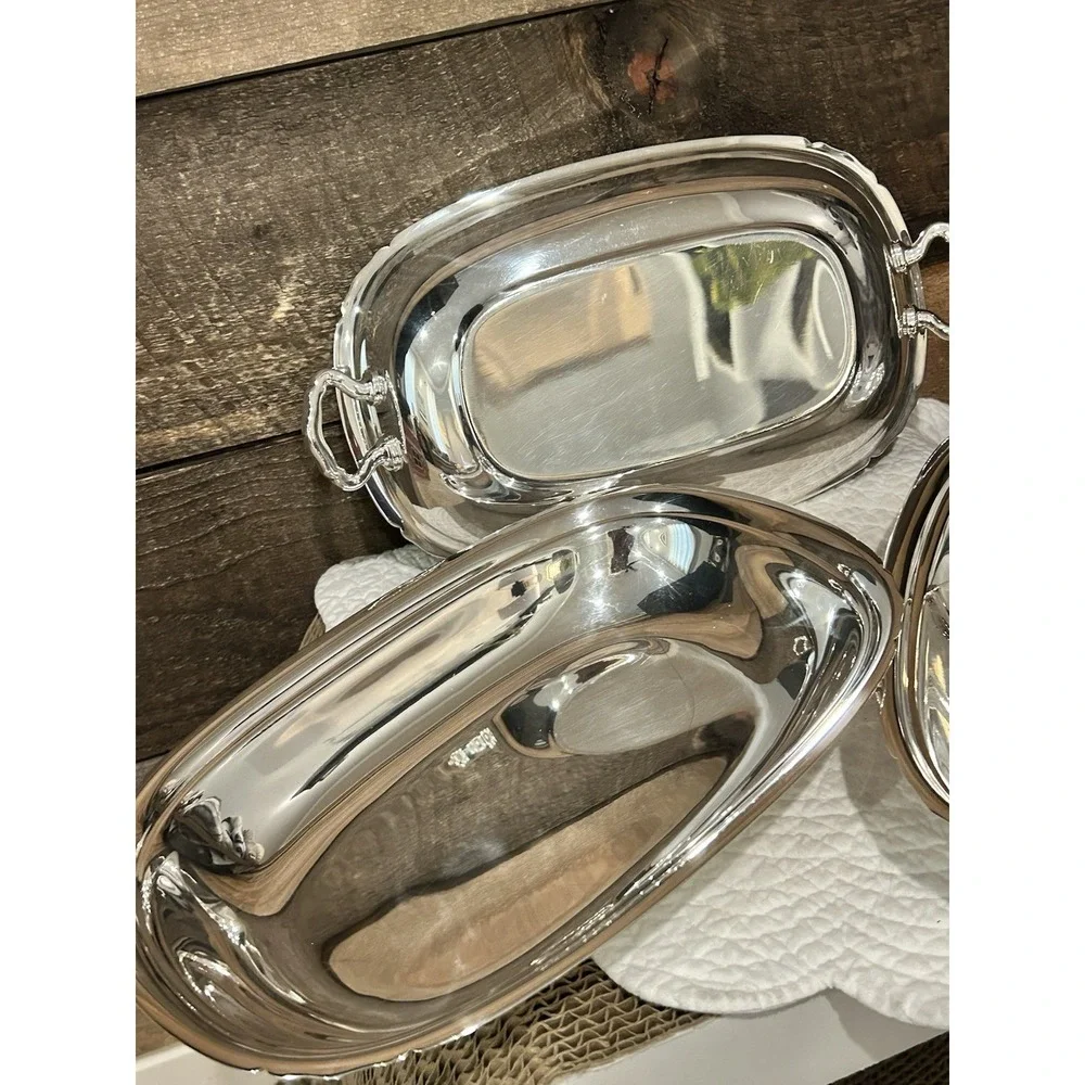 Reed Barton Mayflower 5001 Dish 3‎ Piece Silver plate Covered Dish EUC VTG