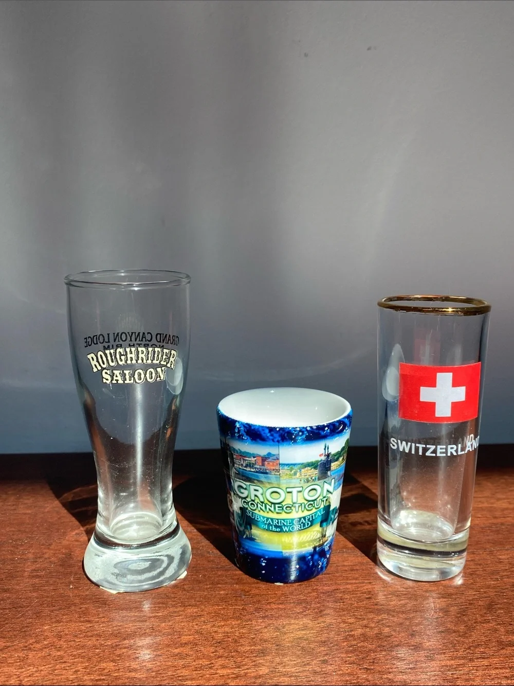 Set of 3 Shot Glasses Switzerland Grand Canyon Groton Connecticut