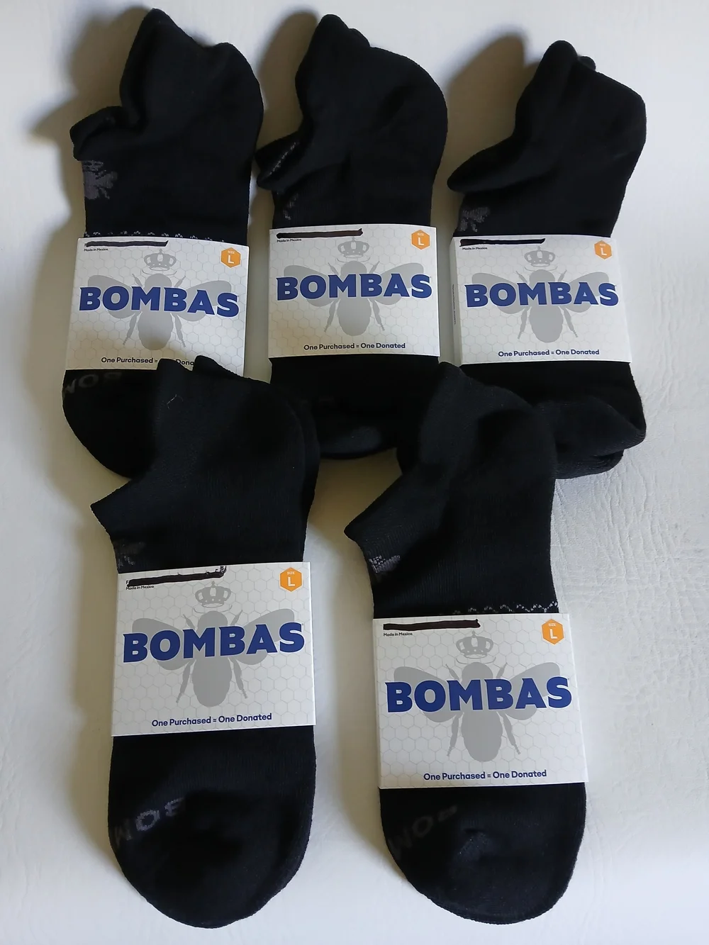 Bombas Unisex Black Ankle Length  Socks - 5 Pack Size Large