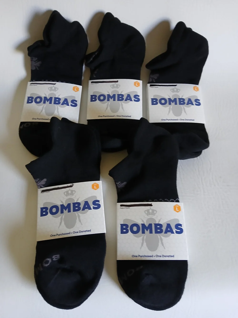 Bombas Unisex Black Ankle Length  Socks - 5 Pack Size Large