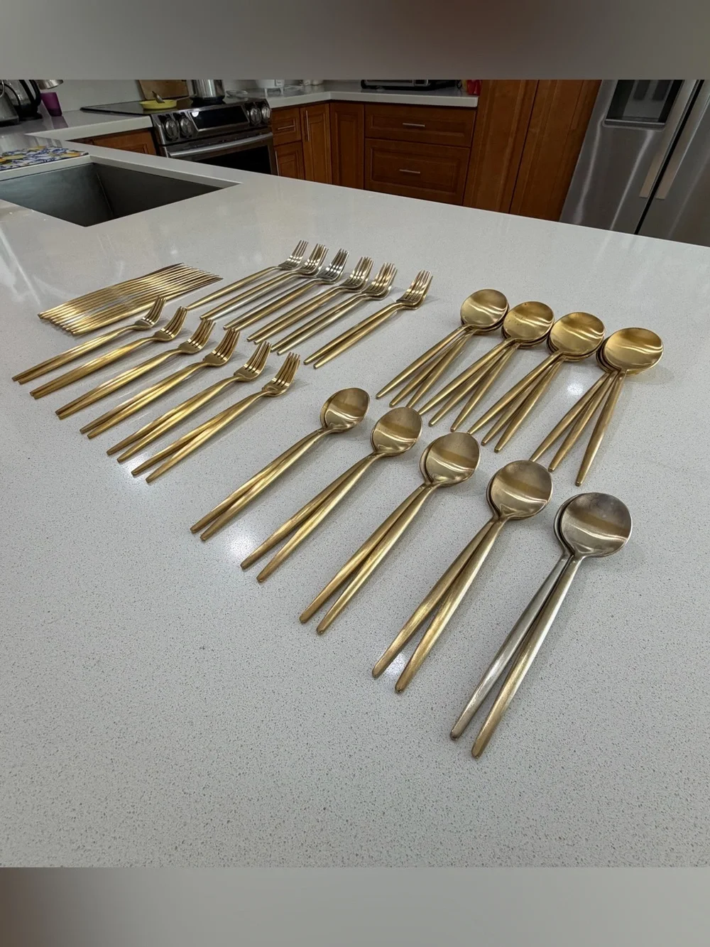 Matte Gold Stainless Steel Flatware Set - 56-Pieces Modern Cutlery.