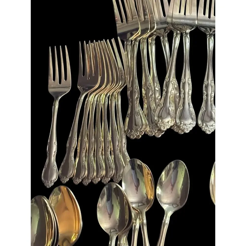 International Silver Co. Service for 8 Gold Flatware Fancy MCM Flatware Exc Cond