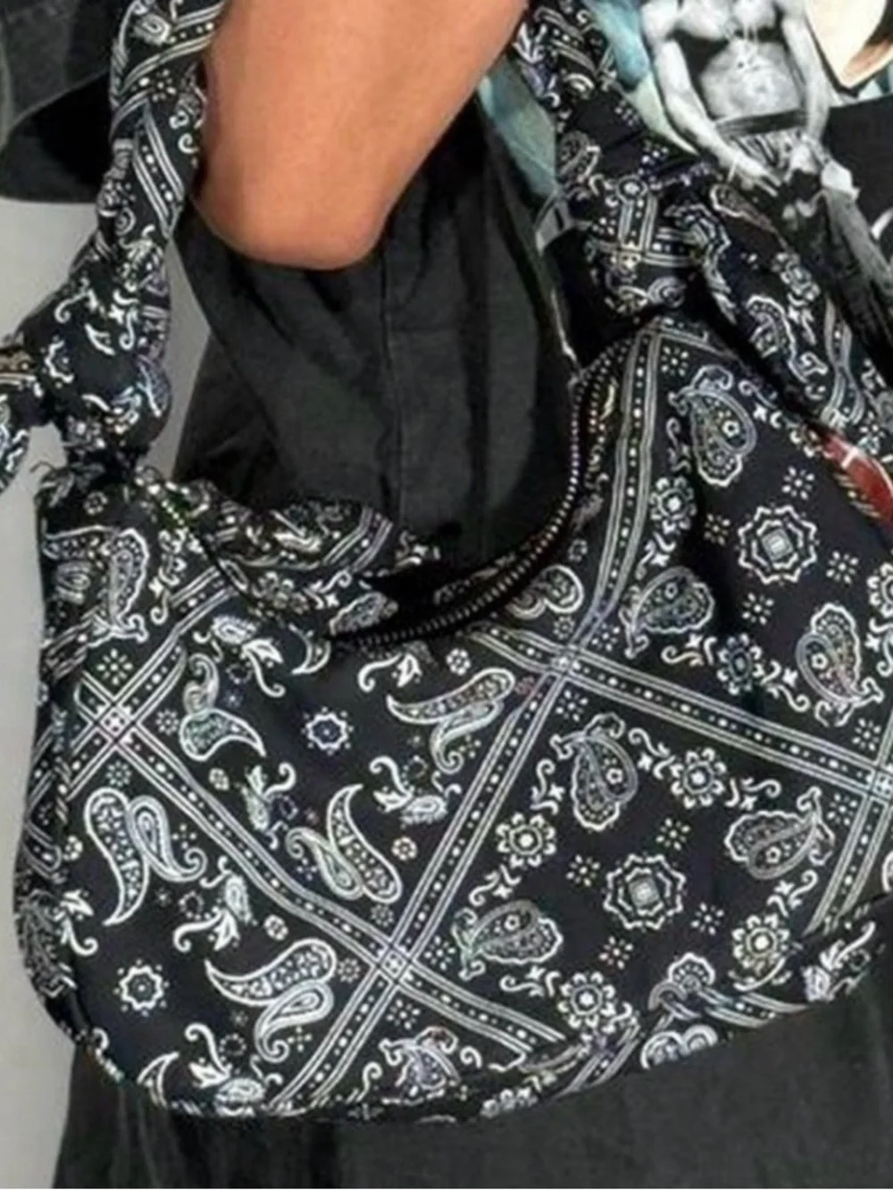Zara Black Paisley Hobo Shoulder Bag - Stylish Everyday Carry