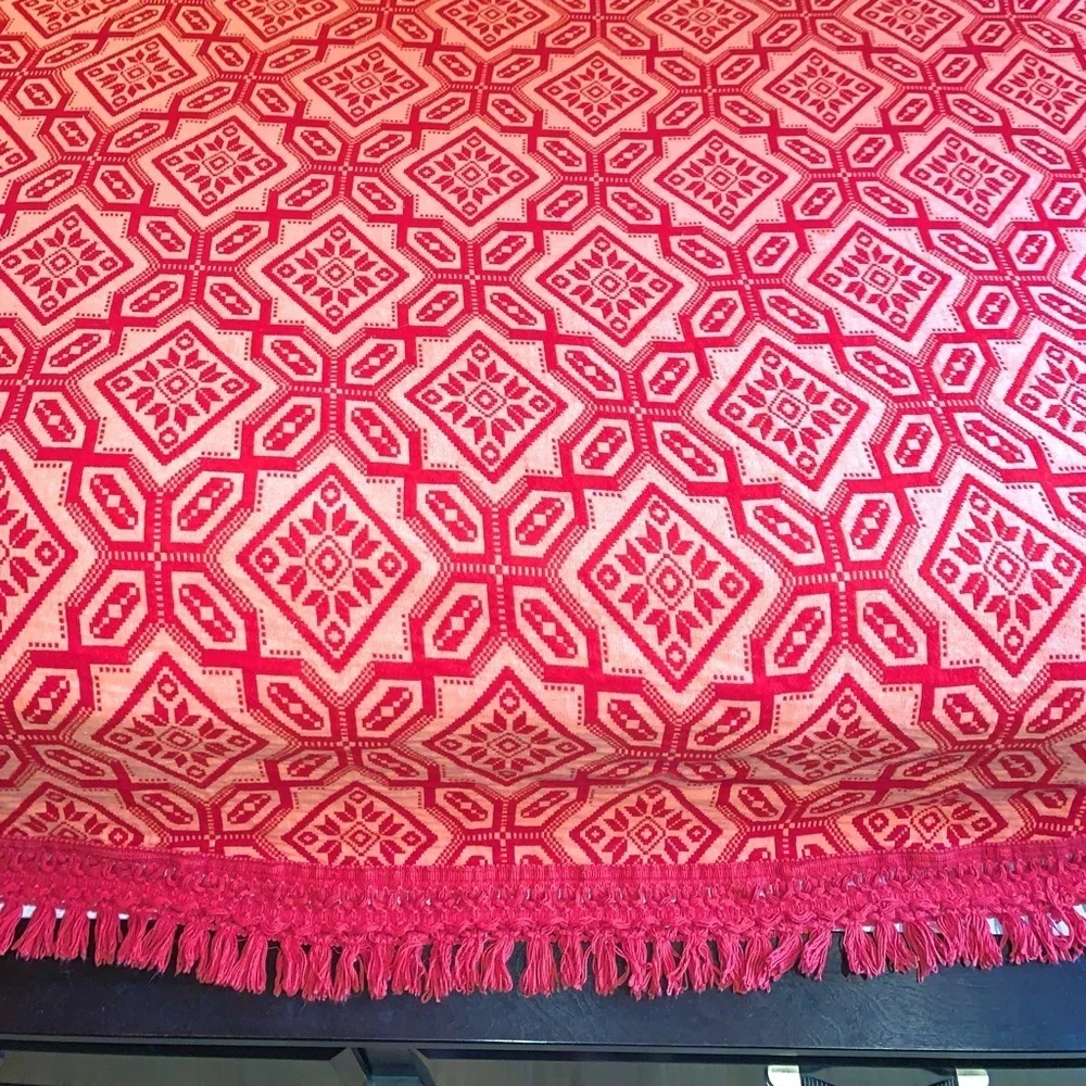 Vintage Cannon Royal Family Bedspread Red White Geometric Mid Century Full Queen