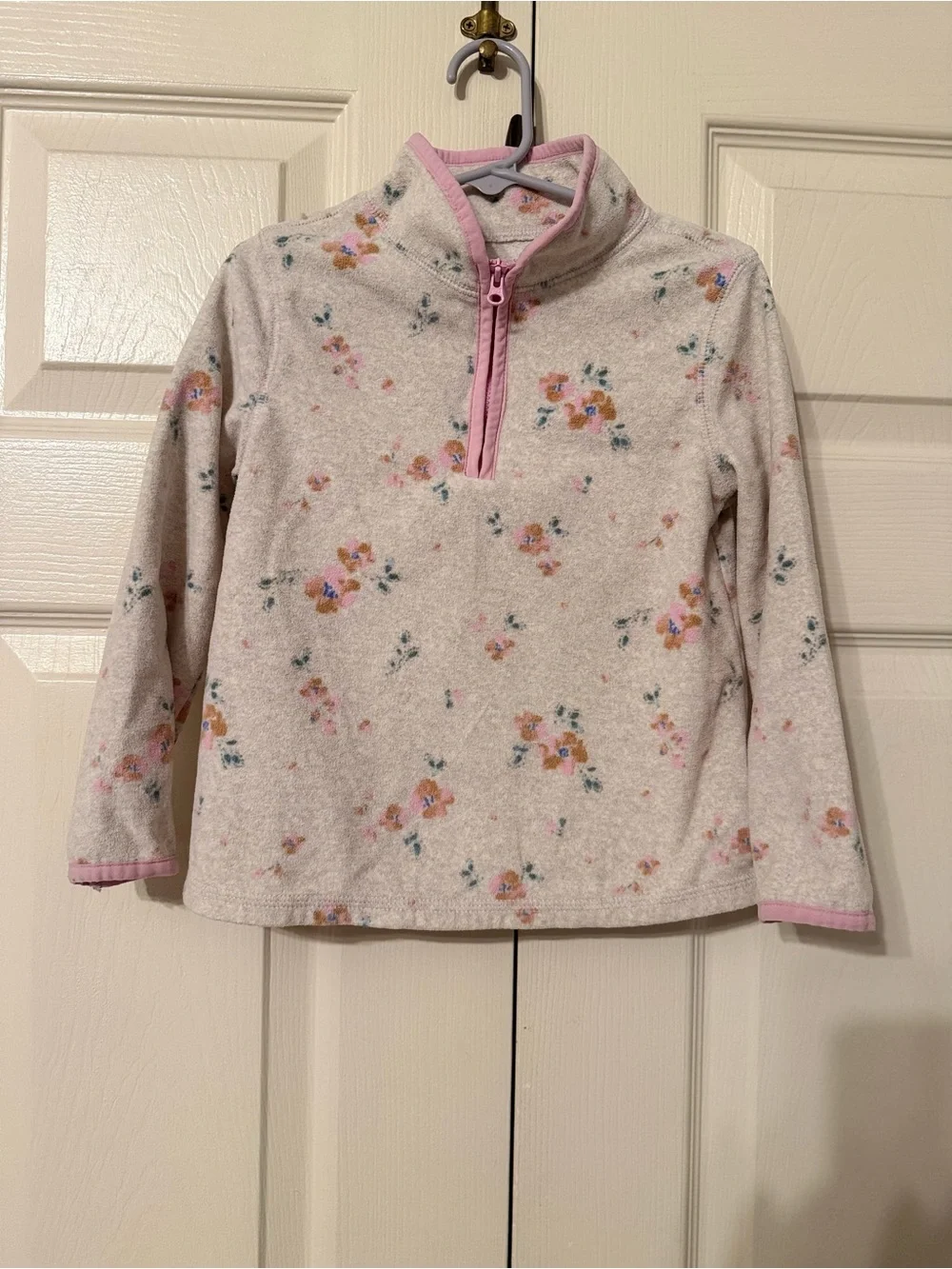 OshKosh B'gosh Cream and Pink Floral Half-Zip Fleece Pullover