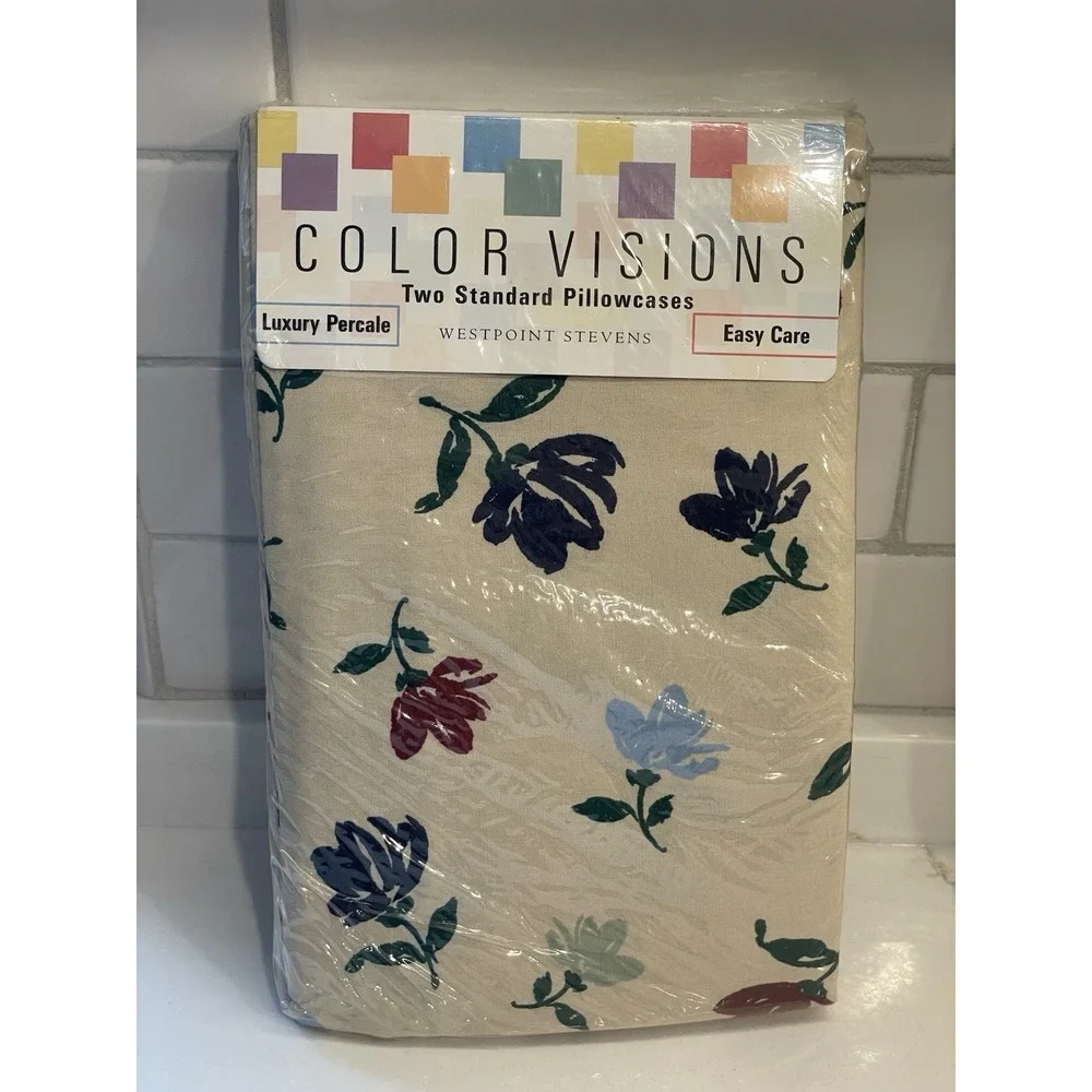 Vtg Westpoint Stevens Floral Standard Pillowcase Set 2‎ Color Vision Percale New