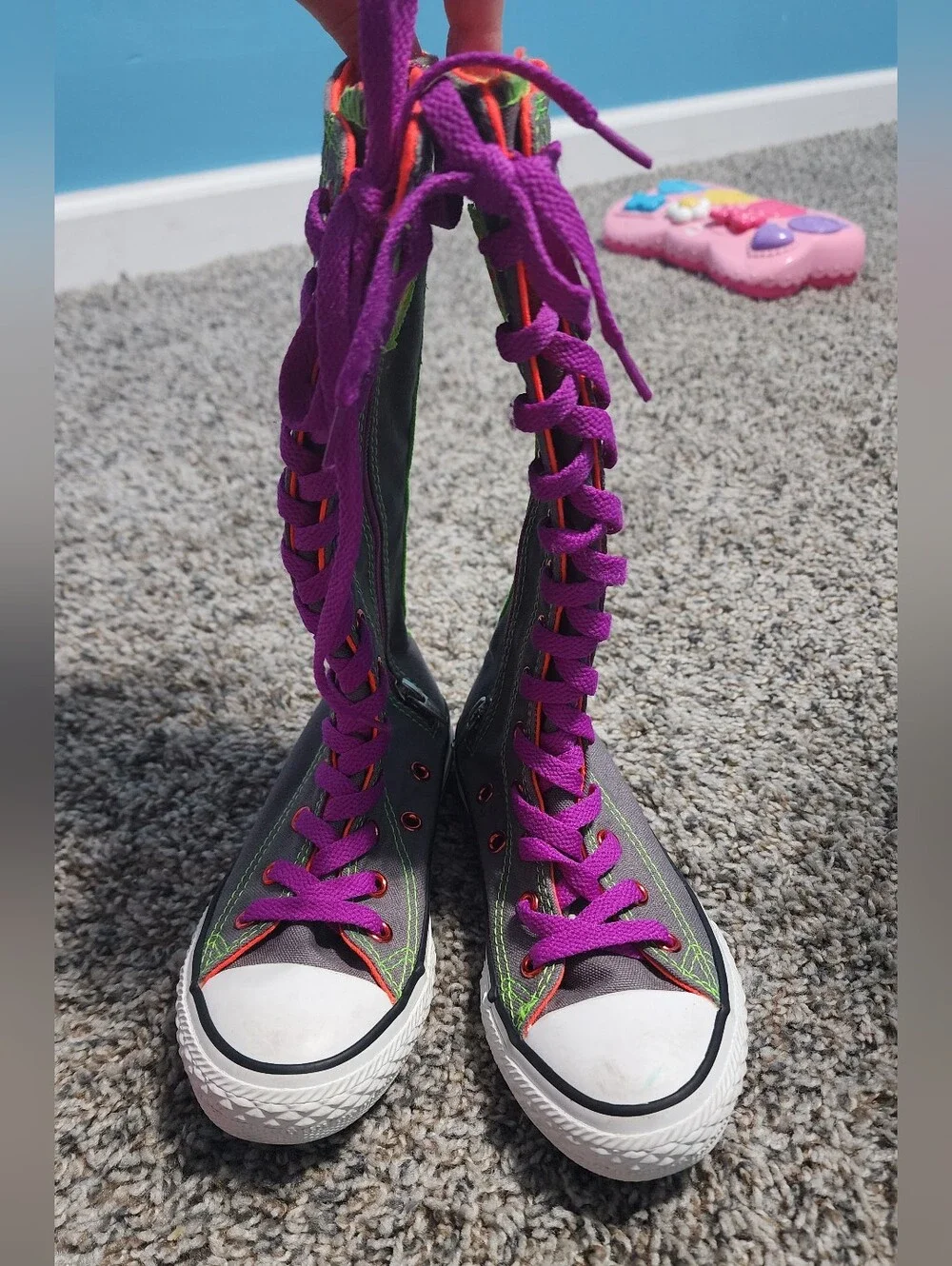 Rare Chuck Taylor All Star X-Hi Knee High  Converse Sneakers Gray/Purple Laces