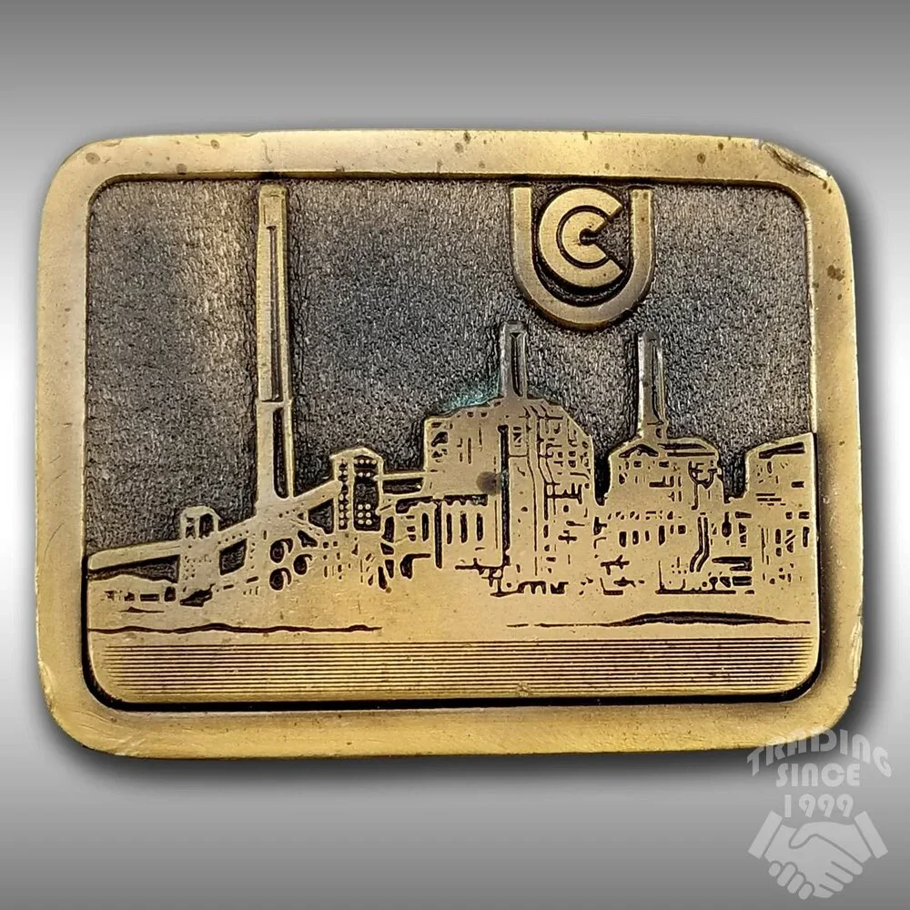 Belt Buckle Industrial Smokestacks Made In The‎ USA By Hit Line USA Gold Color