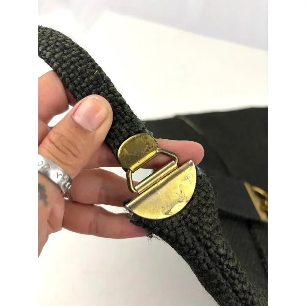 VTG 1970s Charcoal Black Tweed Hobo Bag Gold Hardware‎ Unique