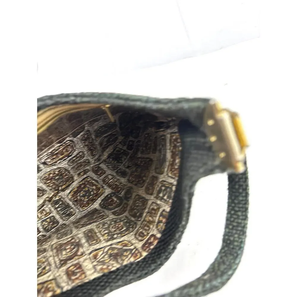 VTG 1970s Charcoal Black Tweed Hobo Bag Gold Hardware‎ Unique