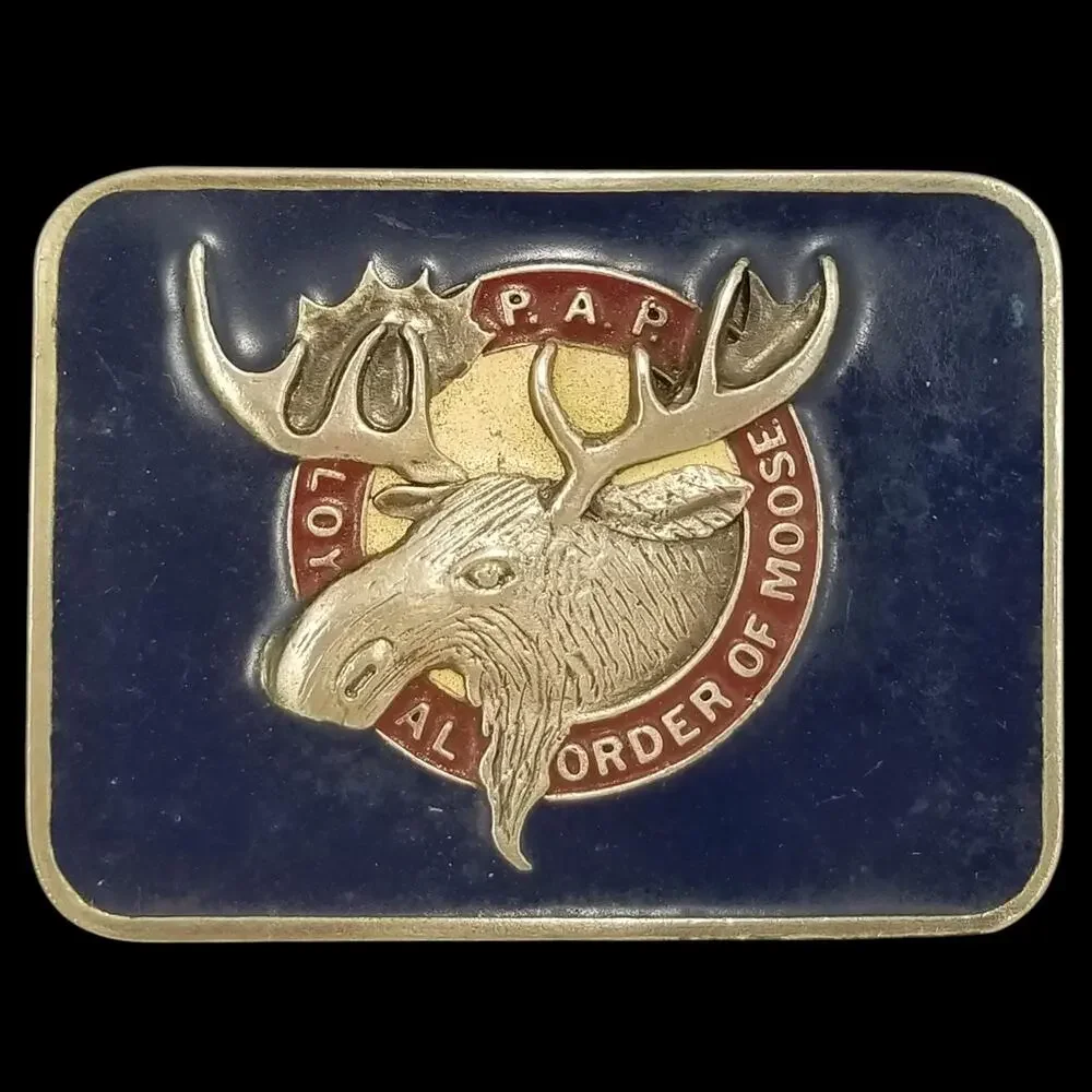 Vintage P.A.P Belt Buckle, Loyal Order of‎ the Moose, Pewter Blue Enamel