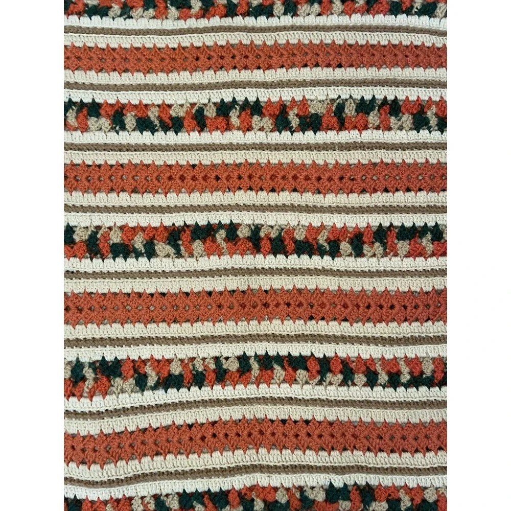 Vtg Granny Afghan‎ Crochet Knit Throw Blanket 61X57 Fall Colors Homemade Cozy