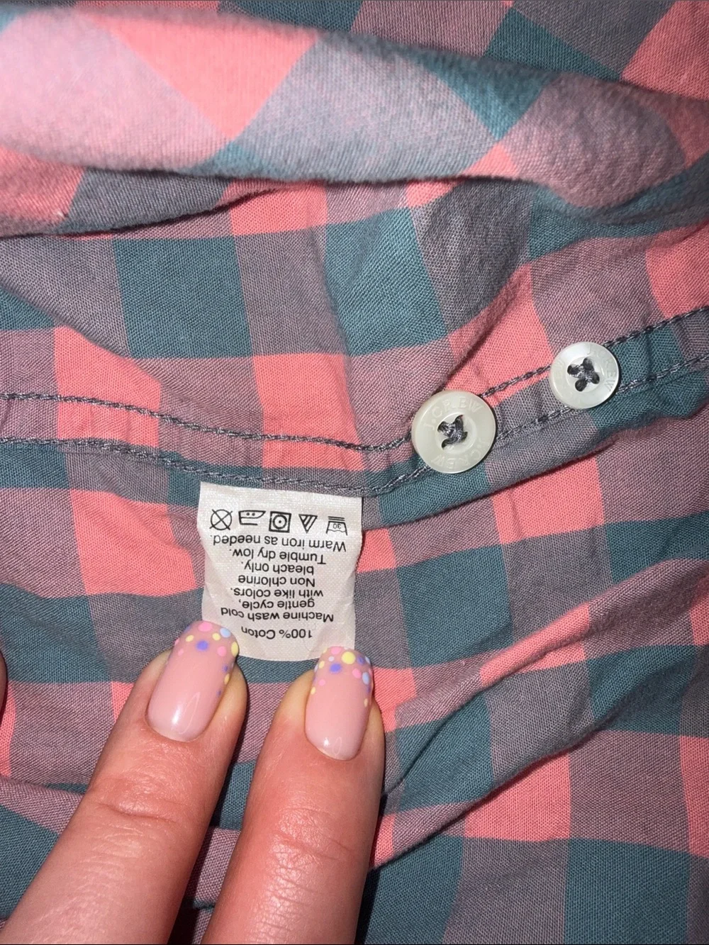 J. Crew Coral Pink and Gray Gingham Button-Down Shirt Slim Size L