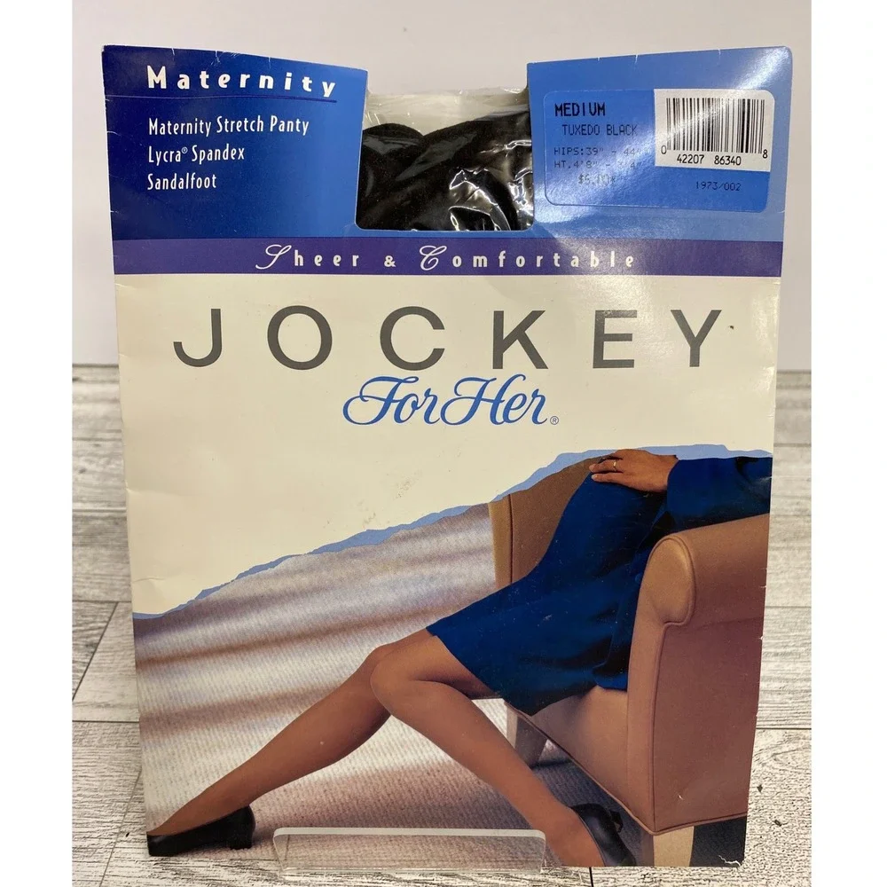 Vintage 90s Black Maternity Pantyhose Jockey For Her Sheer Sandalfoot Medium