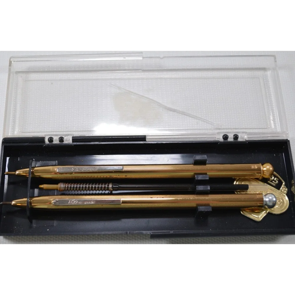 Vintage Tilt-a-matic Gold‎ Tone Metal Mechanical Pen Set in Plastic Case