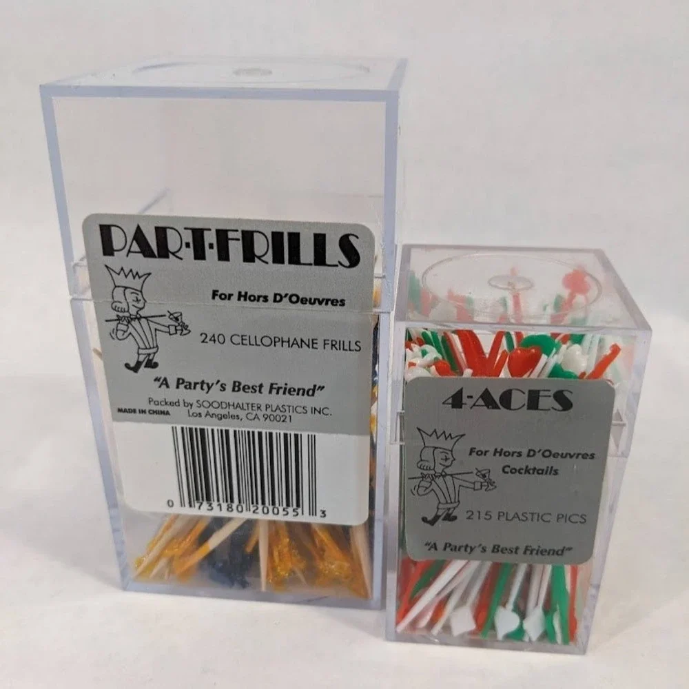 Vintage Soodhalter Plastics Part-T-Frills & 4-Aces Cocktail Picks Set MCM Party‎