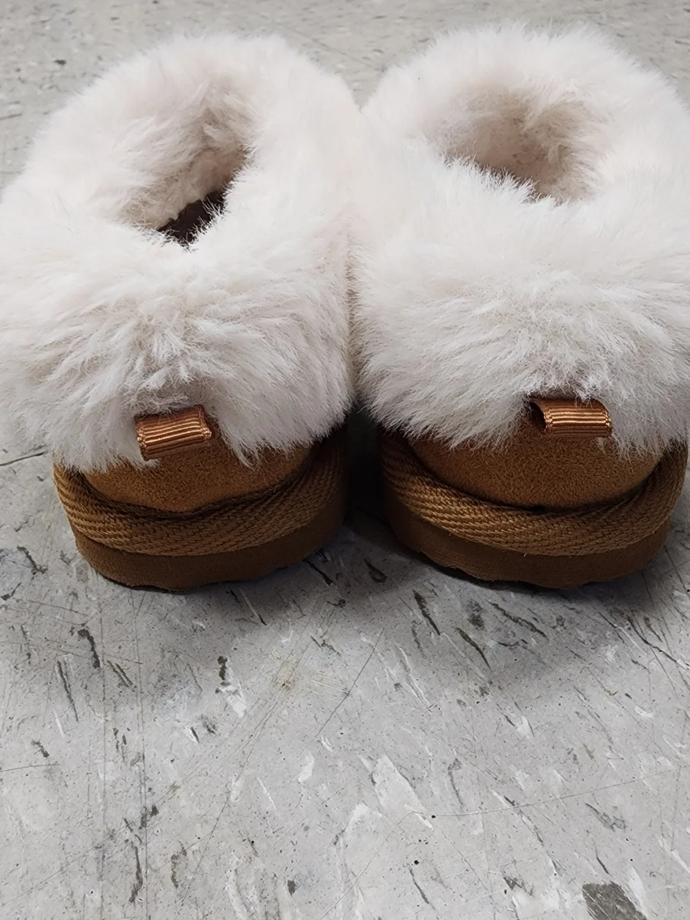 Kids Faux-Shearling Slip-On Slippers - Tan with White Fur Cuff
