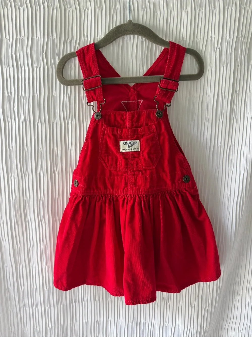 Vintage OshKosh B'gosh Vestbak Red Corduroy Overall Jumper Dress | Girls 24m