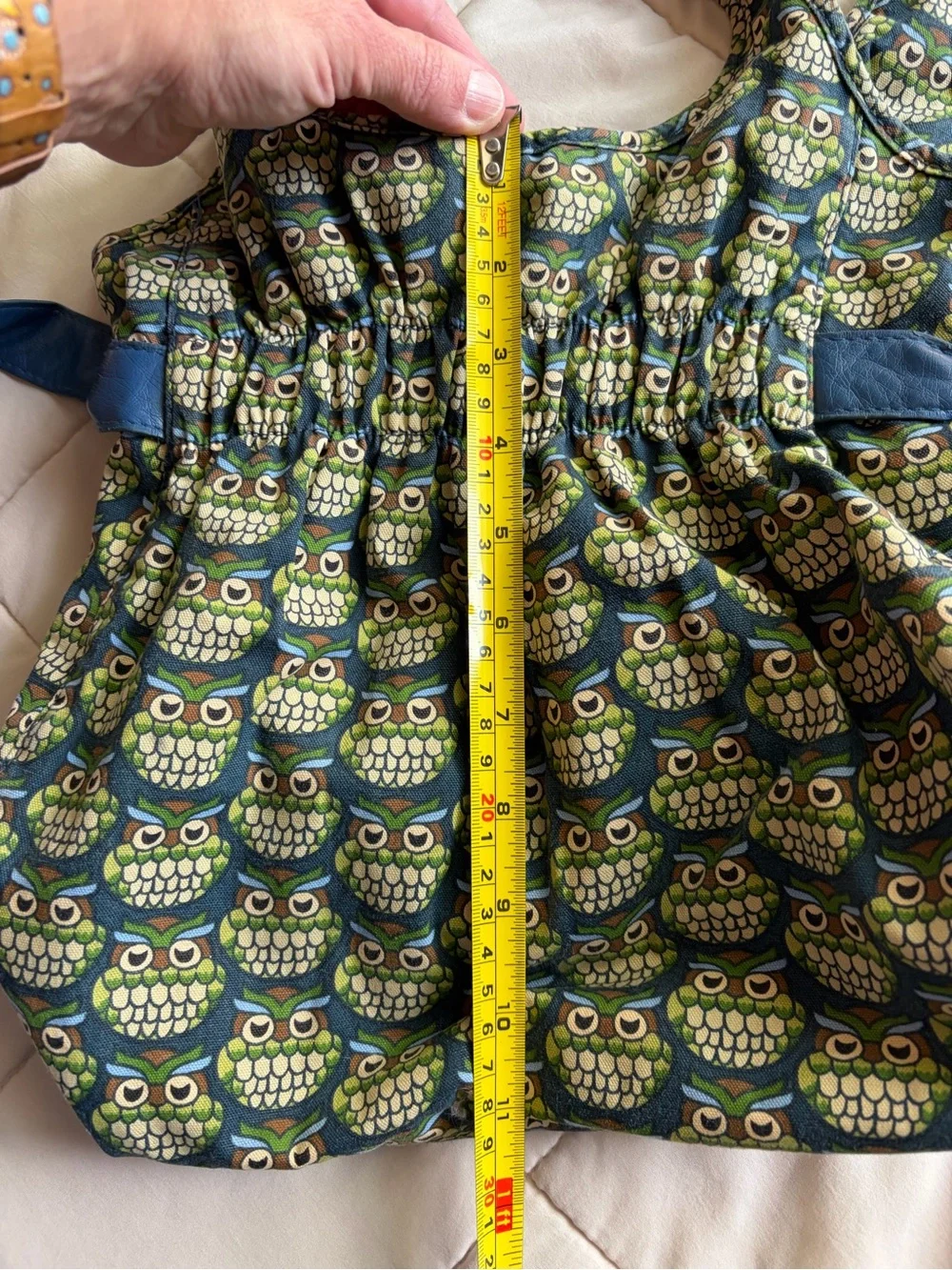 Owl-Print Blue & Green hobo bag