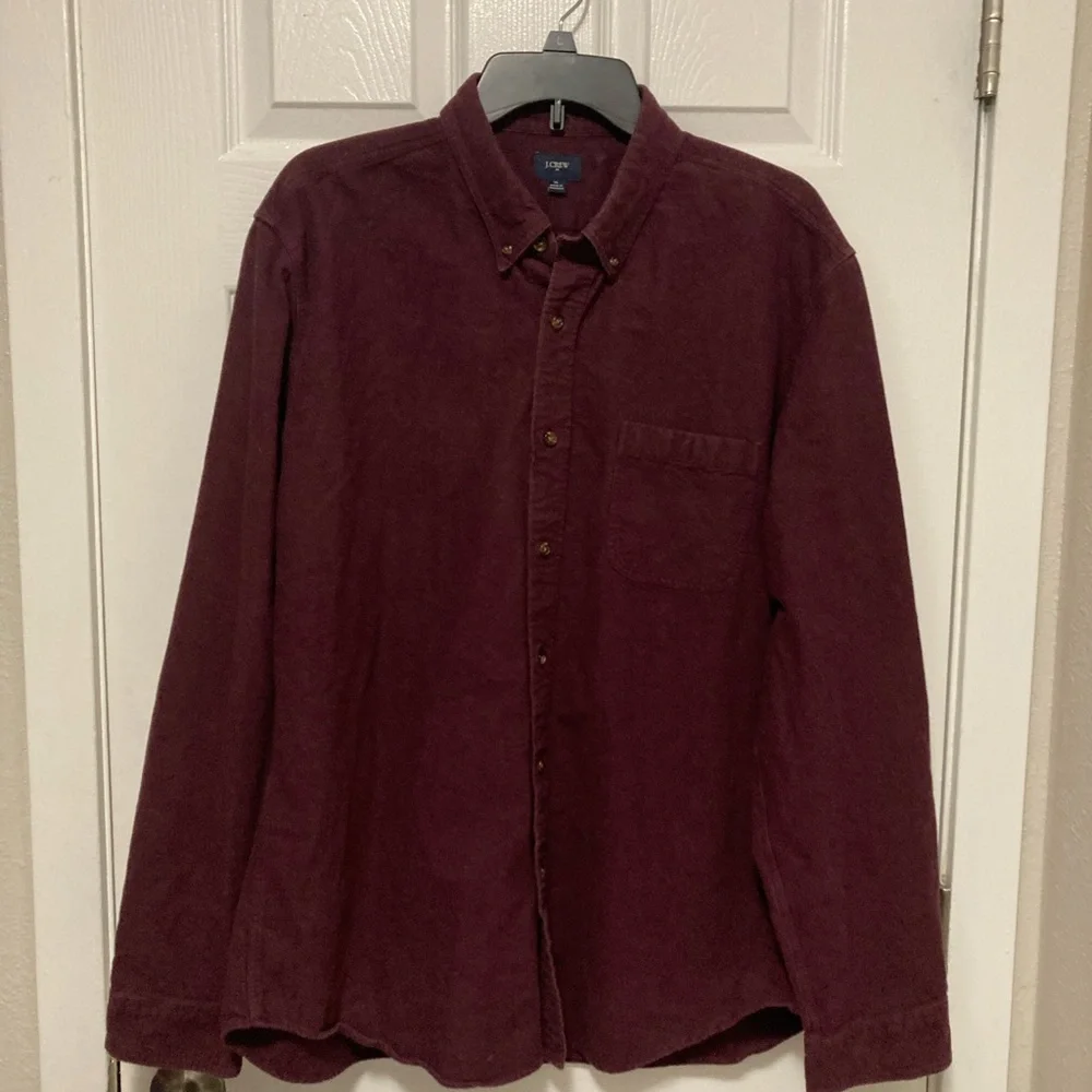 *J. Crew Maroon Men’s Flannel Elbow Patch XL Button Down Long Sleeve Shirt #IH