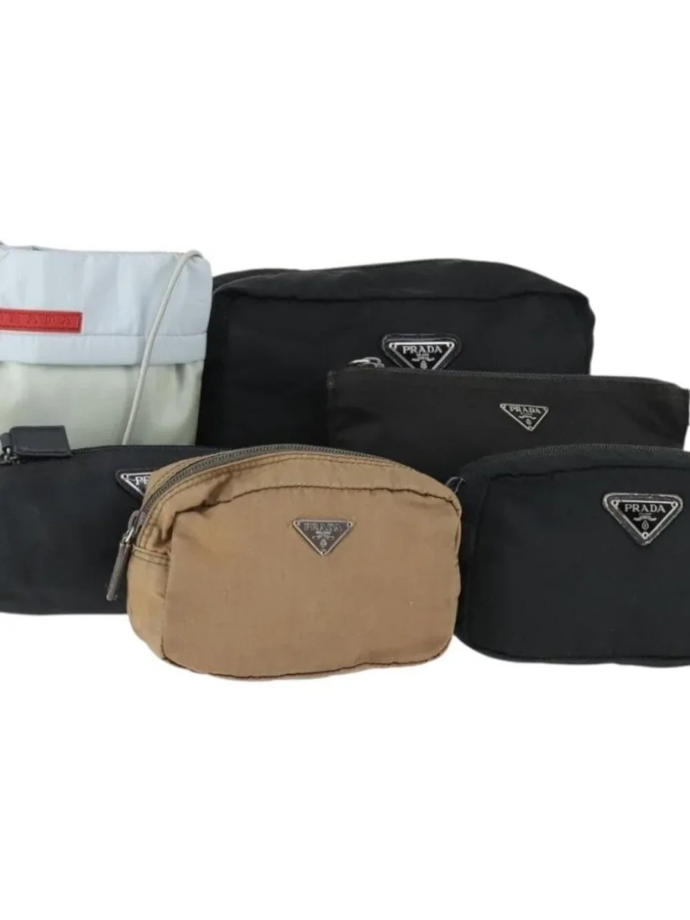 PRADA Sports Pouch Nylon 6 Set Brown Black Light blue Auth 165132