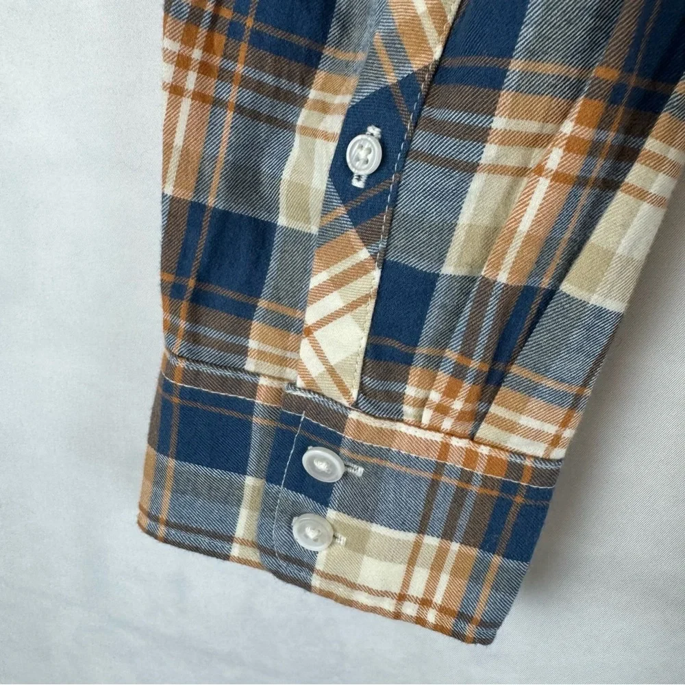 J.Crew Plaid Button Down Shirt Medium Blue Tan‎ Flannel Long Sleeve NWT
