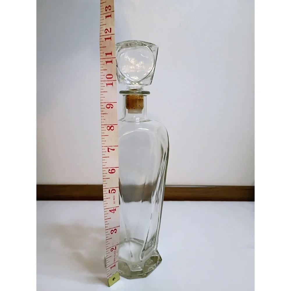 Clear Glass Decanter Bottle with Cork Stopper and‎ Unique Geometric Design