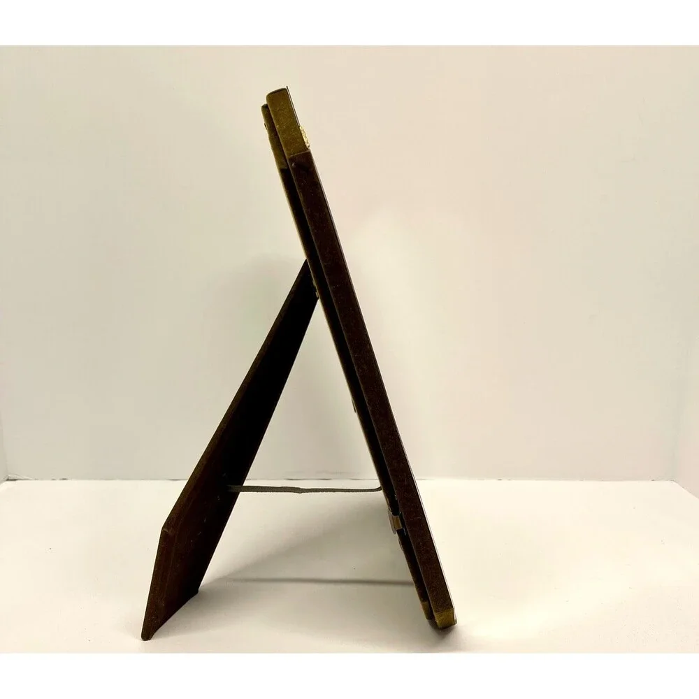 Art Deco Style Chrome & Gold Ribbed 8x10 Picture Frame Heavy Tabletop-Vintage