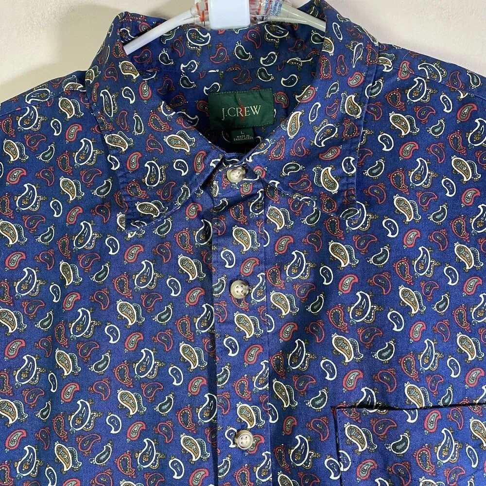 J Crew Shirt Mens Large Blue Paisley Oarsman Vintage Twill BK021 Button