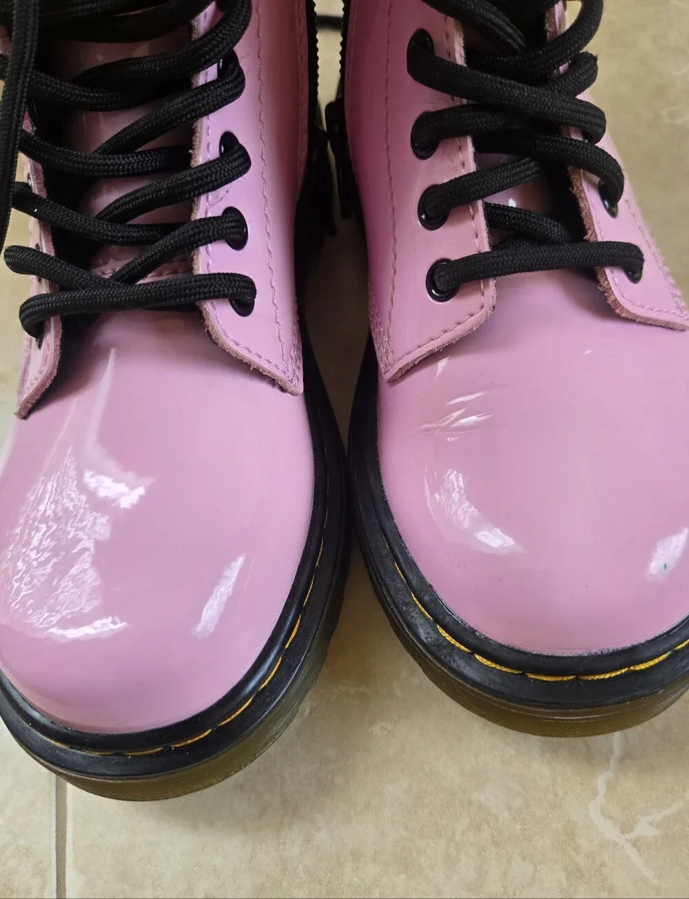 Girls Pink Patent Lace-Up Combat Boots