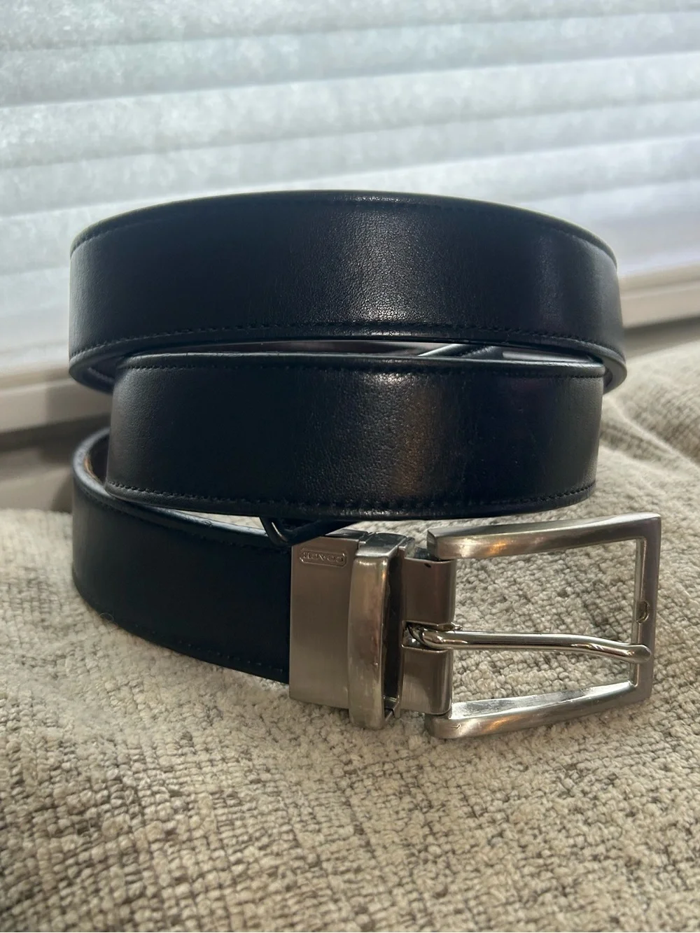 Coach Men’s Size 44 Black Leather Dress Belt with Silver Buckle