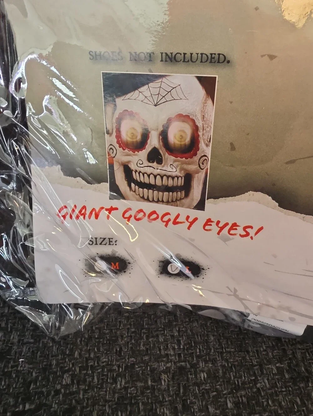 NIP Day Of The Dead Child Halloween Costume Boys Size Large Giant Googly Eyes!