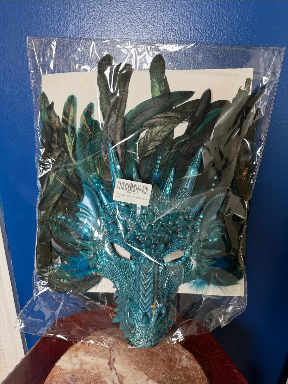 New Blue Dragon Cosplay for with Feathers – Fantasy Masquerade Halloween Mask