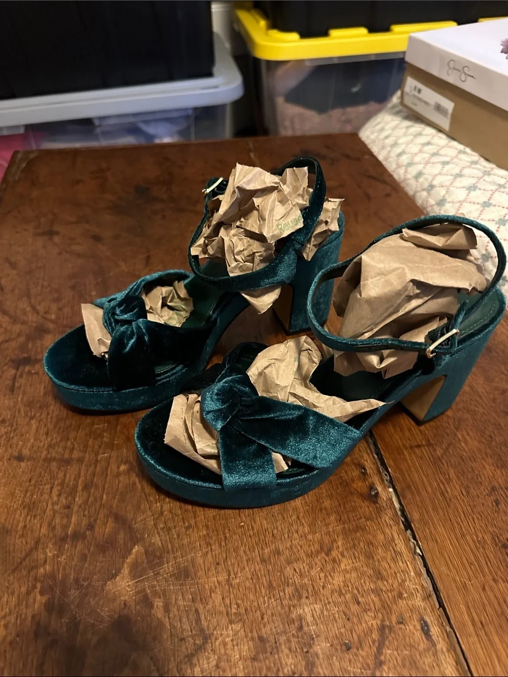 J. Crew Emerald Velvet Knotted Platform Sandals, Size 8