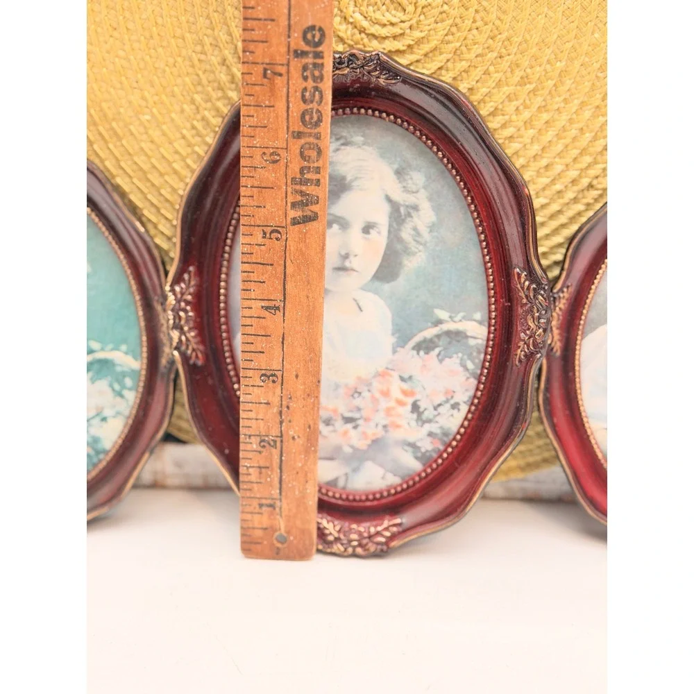 Vintage Victorian Style Oval Picture Frame Set 3 Burgundy Gold Ornate Portrait