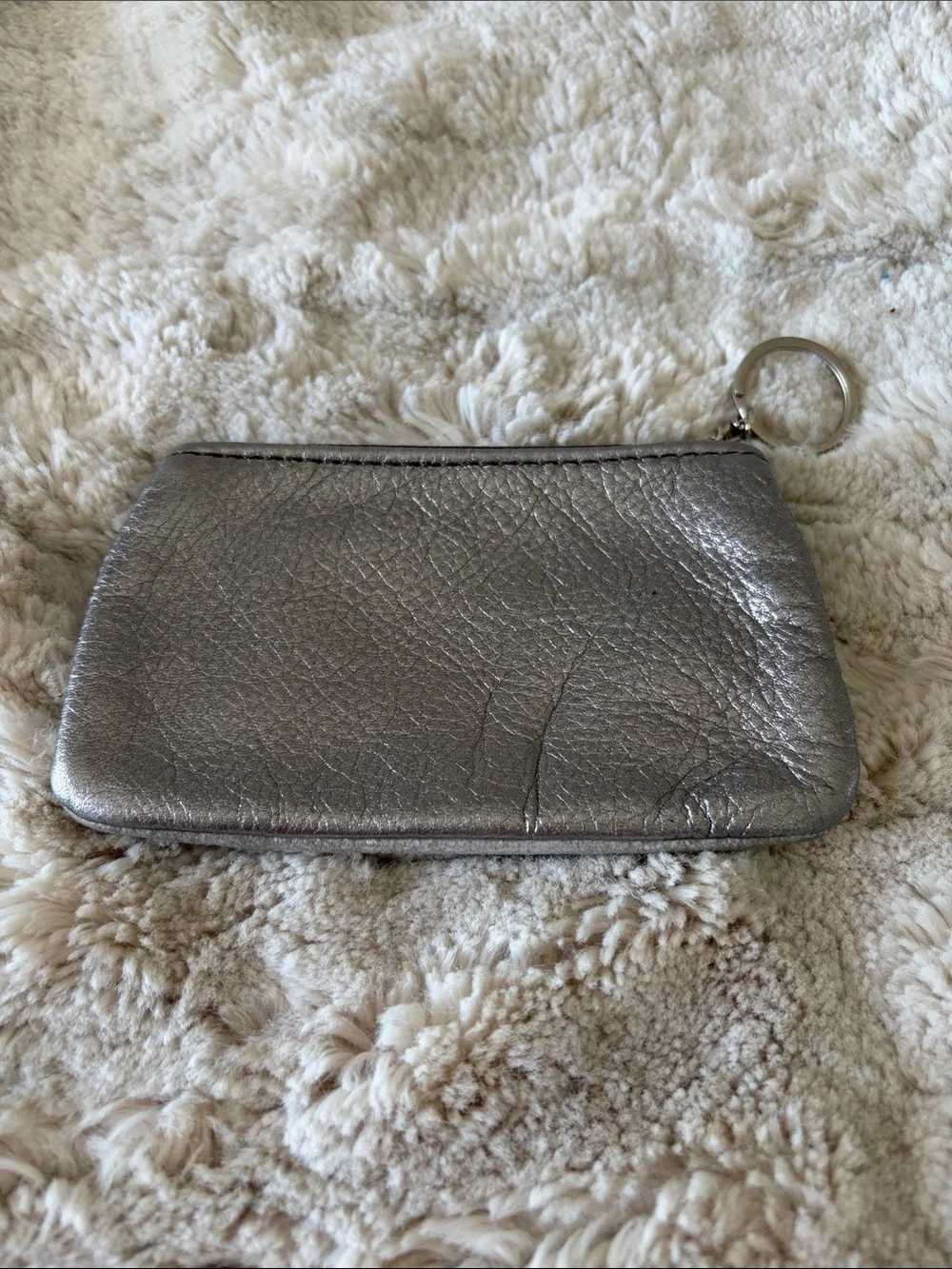 Metallic Silver Key & Card Pouch with Keyring