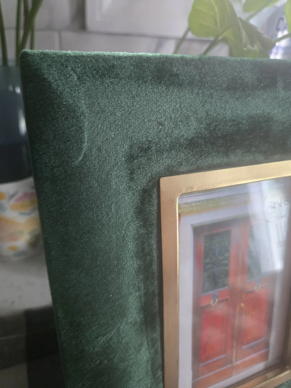 Opalhouse Plush Green Velvet and Gold Inner Trim Picture Frame 4 X6 NWT
