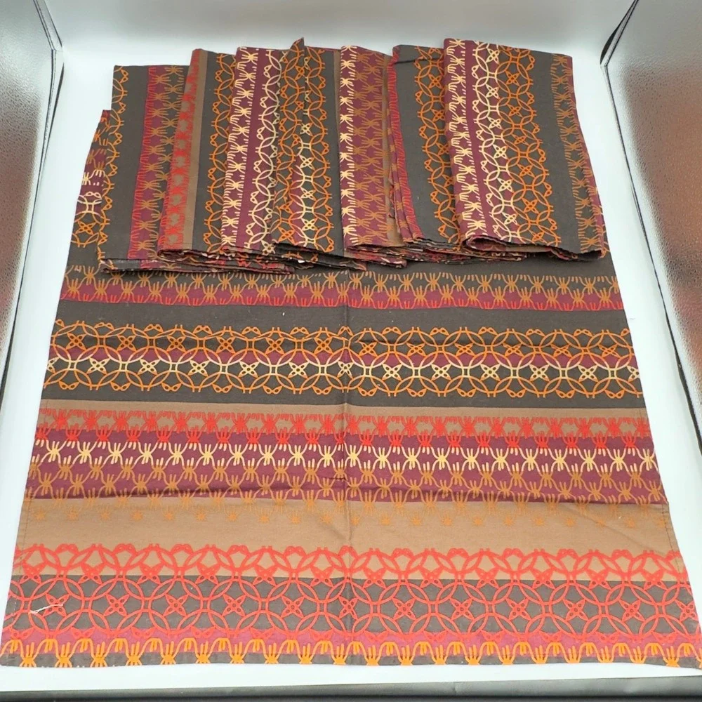 Crate & Barrel Marguerite Henna Cotton Napkins Set of 8 Boho Geometric 21x21