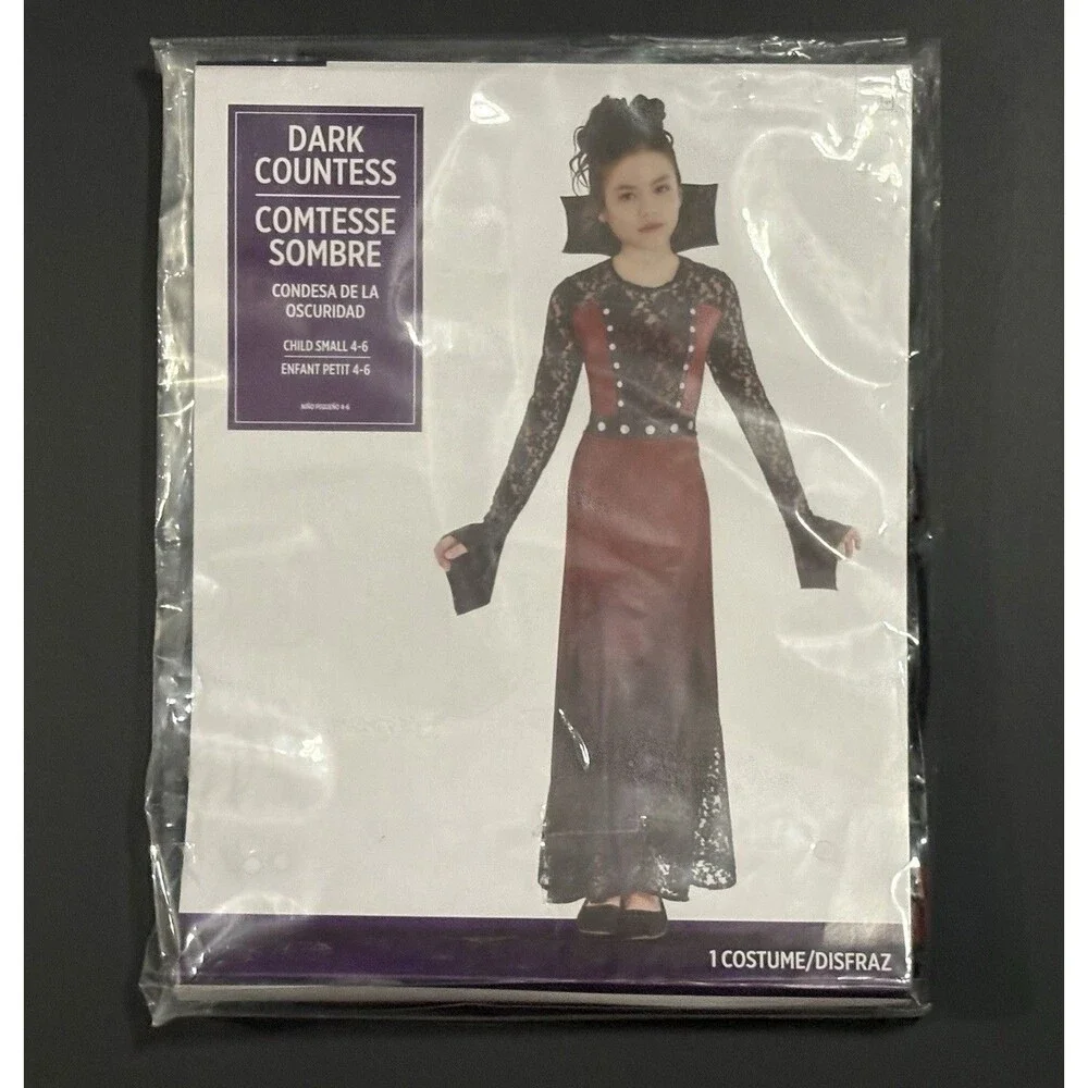 Dark Countess Vampire Dress w / Collar Halloween Costume Kids / Child Size S 4-6