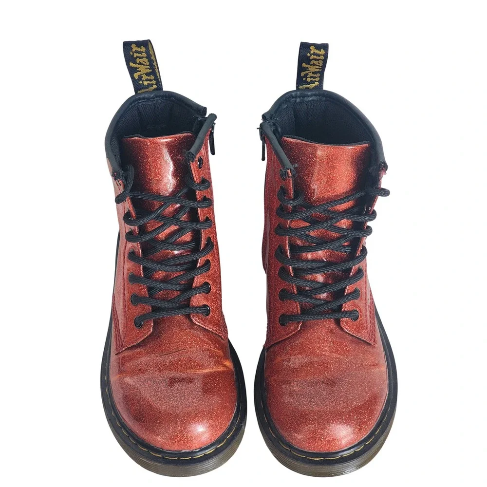 Dr. Martens 1460 Glitter J Red Sparkle Lace Up Side Zip Boots Kids Size 2 US