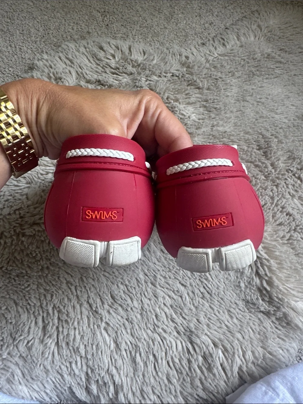 SWIMS Signal Red & White Braided-Tie Loafer