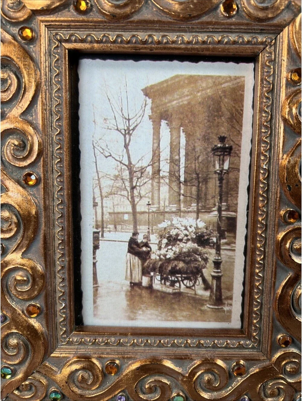 Vintage Ornate Heavy Resin Gold Rose Floral Picture Frame Tabletop Decor Baroque
