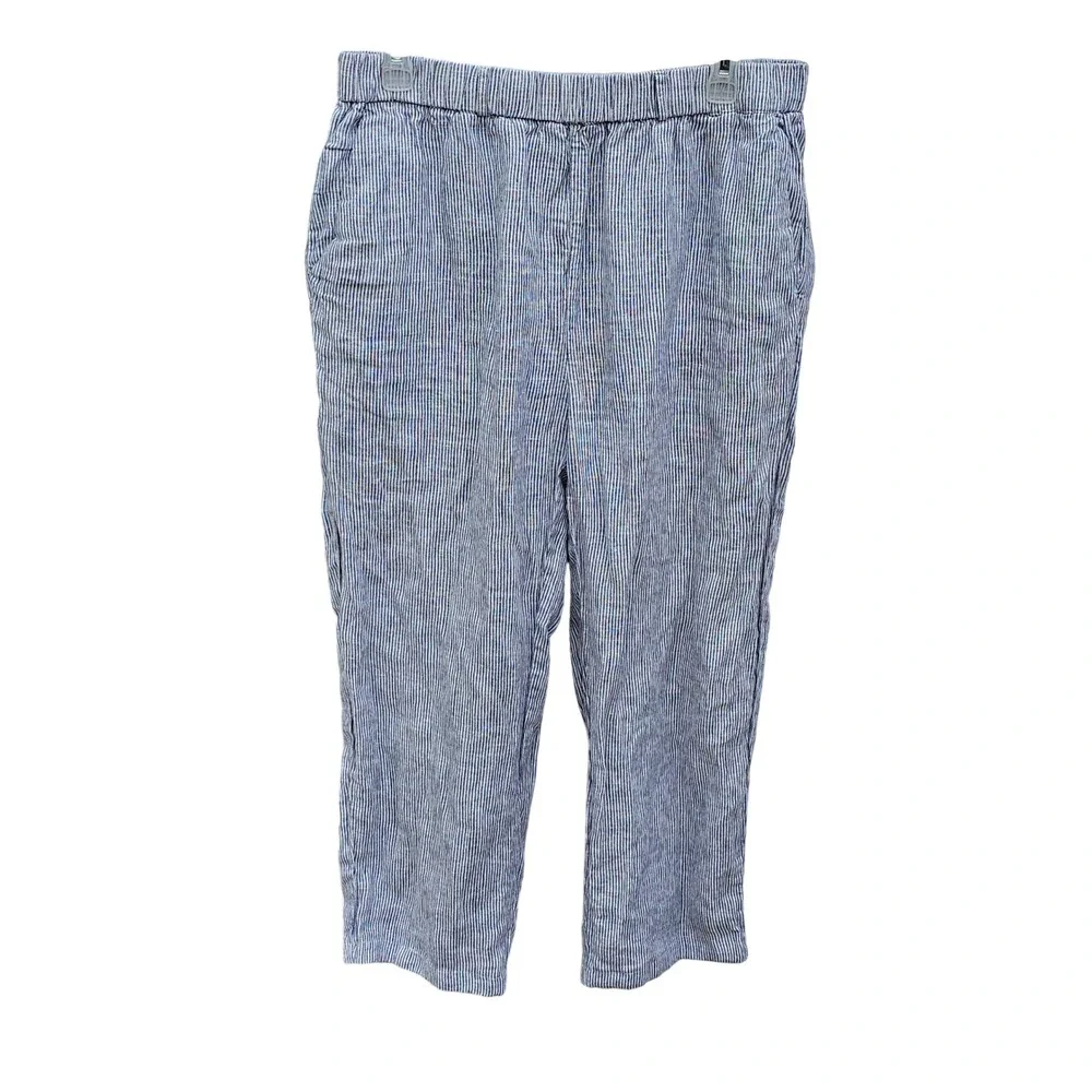 Quince 100% European Linen Pants in Blue Pinstripe Size Large