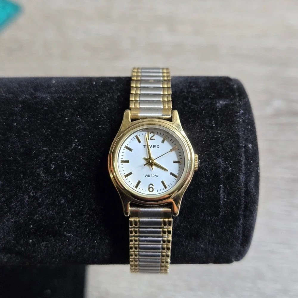Timex Women's Two Tone Expansion Band Watch White Dial WR 30M Gold Silver Tone
