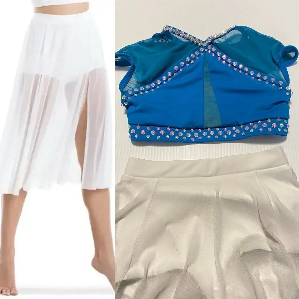 Weissman custom solo dance costume 2 piece teal blue top skirt MT10463 SC child